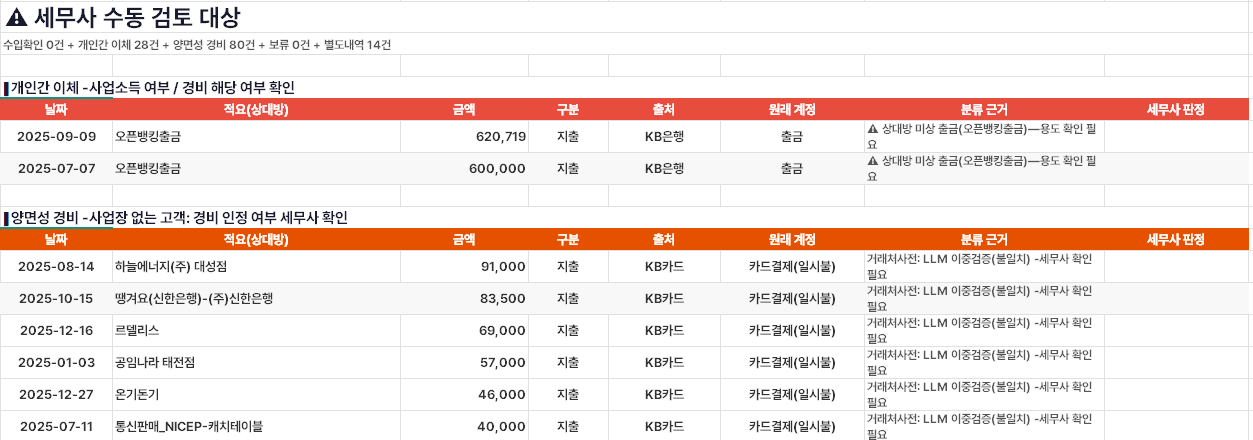 STELX 세무사 수동 검토 대상 시트 — 개인간 이체, 양면성 경비 분리